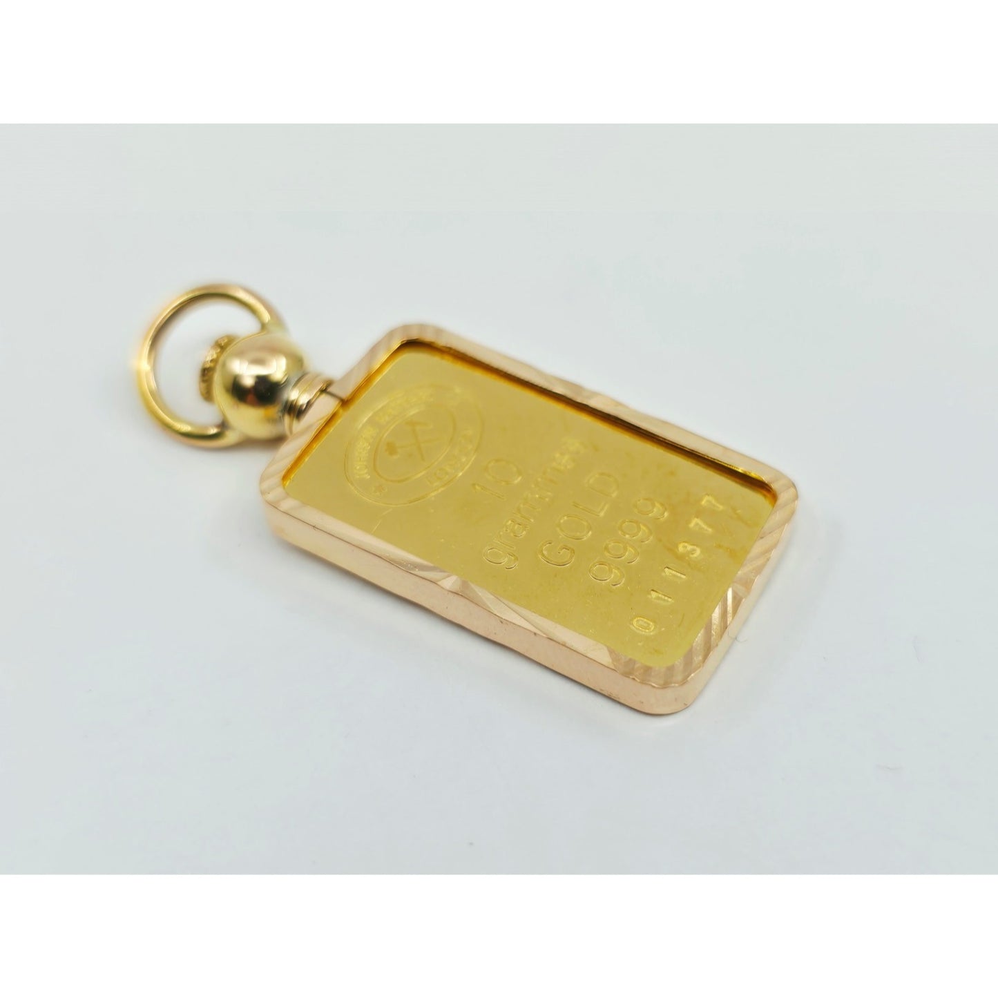24K 10 Gram Johnson Matthey Gold Bar with 18K Rose Gold Bezel Charm Pendant