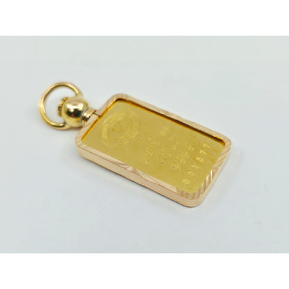 24K 10 Gram Johnson Matthey Gold Bar with 18K Rose Gold Bezel Charm Pendant