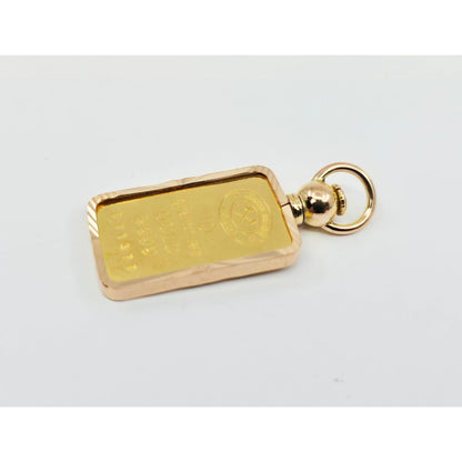 24K 10 Gram Johnson Matthey Gold Bar with 18K Rose Gold Bezel Charm Pendant