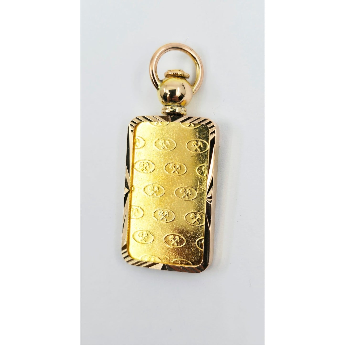 24K 10 Gram Johnson Matthey Gold Bar with 18K Rose Gold Bezel Charm Pendant