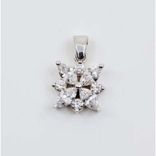 18K White Gold Marquise & Round Diamond Flower Snowflake Charm Pendant