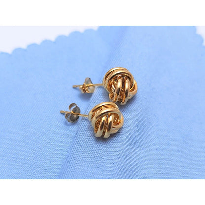 10K Yellow Gold Love Knot Round Stud Earrings