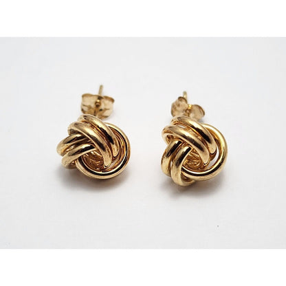 10K Yellow Gold Love Knot Round Stud Earrings