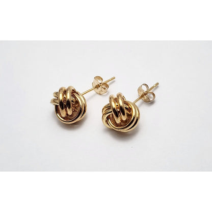 10K Yellow Gold Love Knot Round Stud Earrings