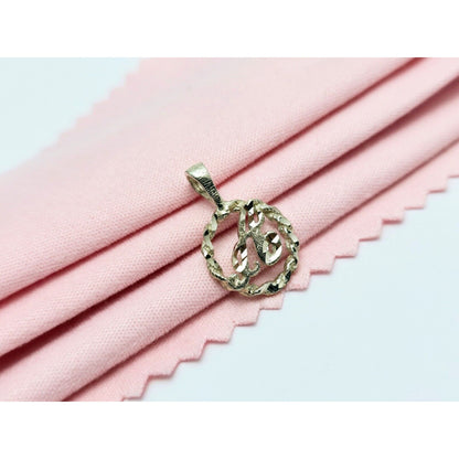 10K White Gold Initial Letter " A " Round Charm Pendant