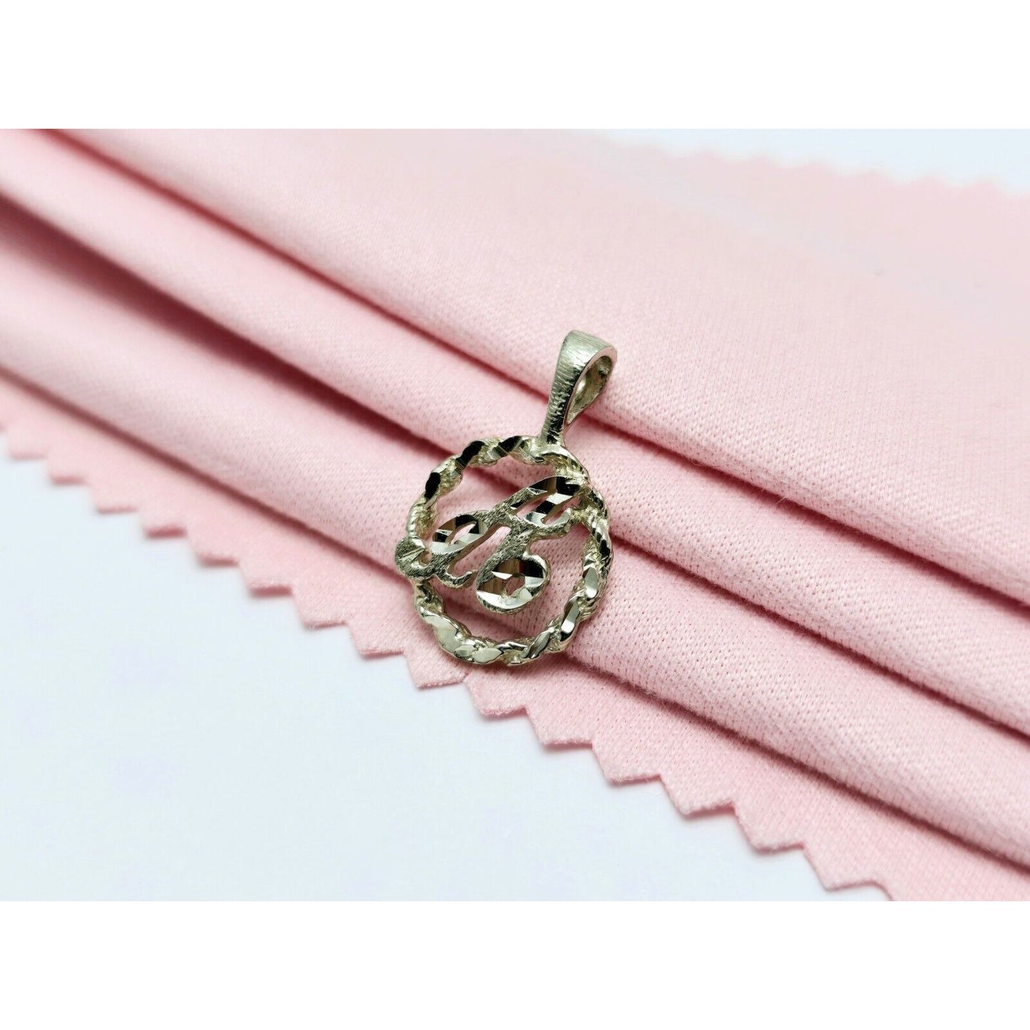 10K White Gold Initial Letter " A " Round Charm Pendant