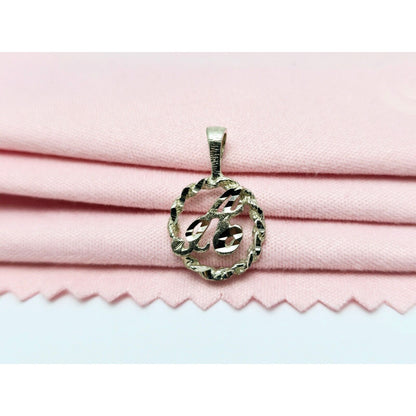 10K White Gold Initial Letter " A " Round Charm Pendant