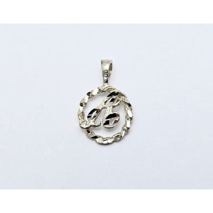 10K White Gold Initial Letter " A " Round Charm Pendant