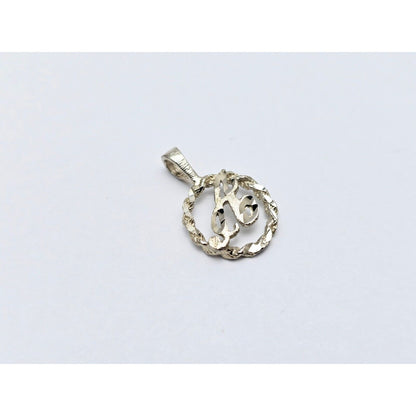 10K White Gold Initial Letter " A " Round Charm Pendant