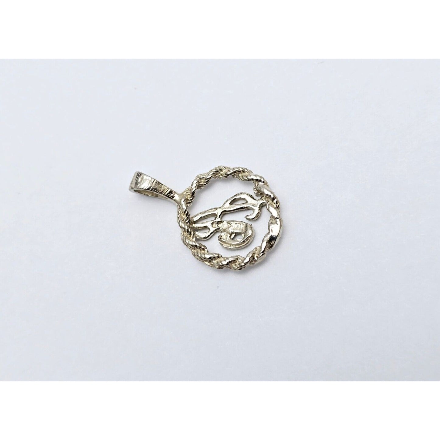 10K White Gold Initial Letter " A " Round Charm Pendant