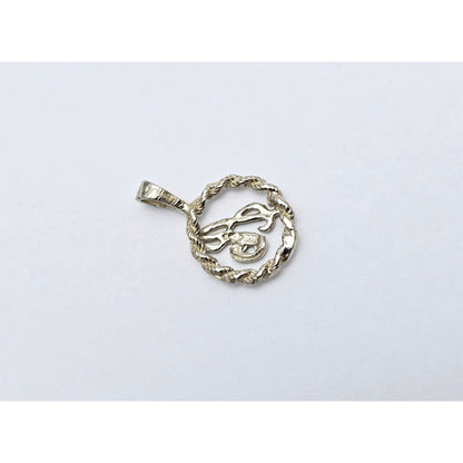 10K White Gold Initial Letter " A " Round Charm Pendant