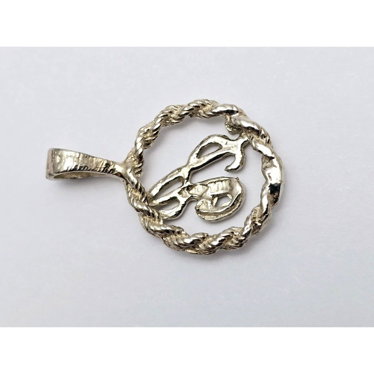 10K White Gold Initial Letter " A " Round Charm Pendant