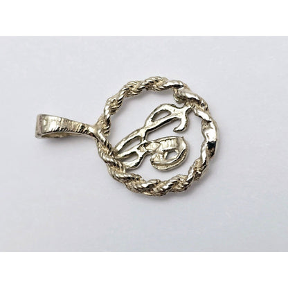 10K White Gold Initial Letter " A " Round Charm Pendant