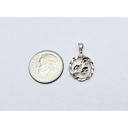 10K White Gold Initial Letter " A " Round Charm Pendant