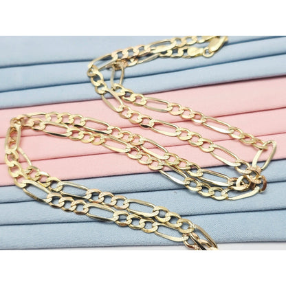 14K Yellow Gold Diamond Cut Figaro Link Chain Necklace