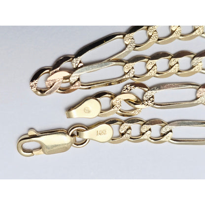 14K Yellow Gold Diamond Cut Figaro Link Chain Necklace