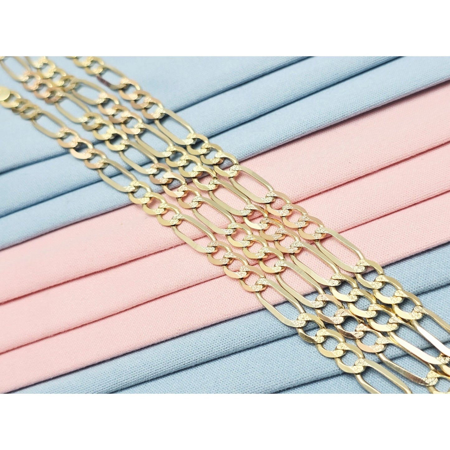 14K Yellow Gold Diamond Cut Figaro Link Chain Necklace