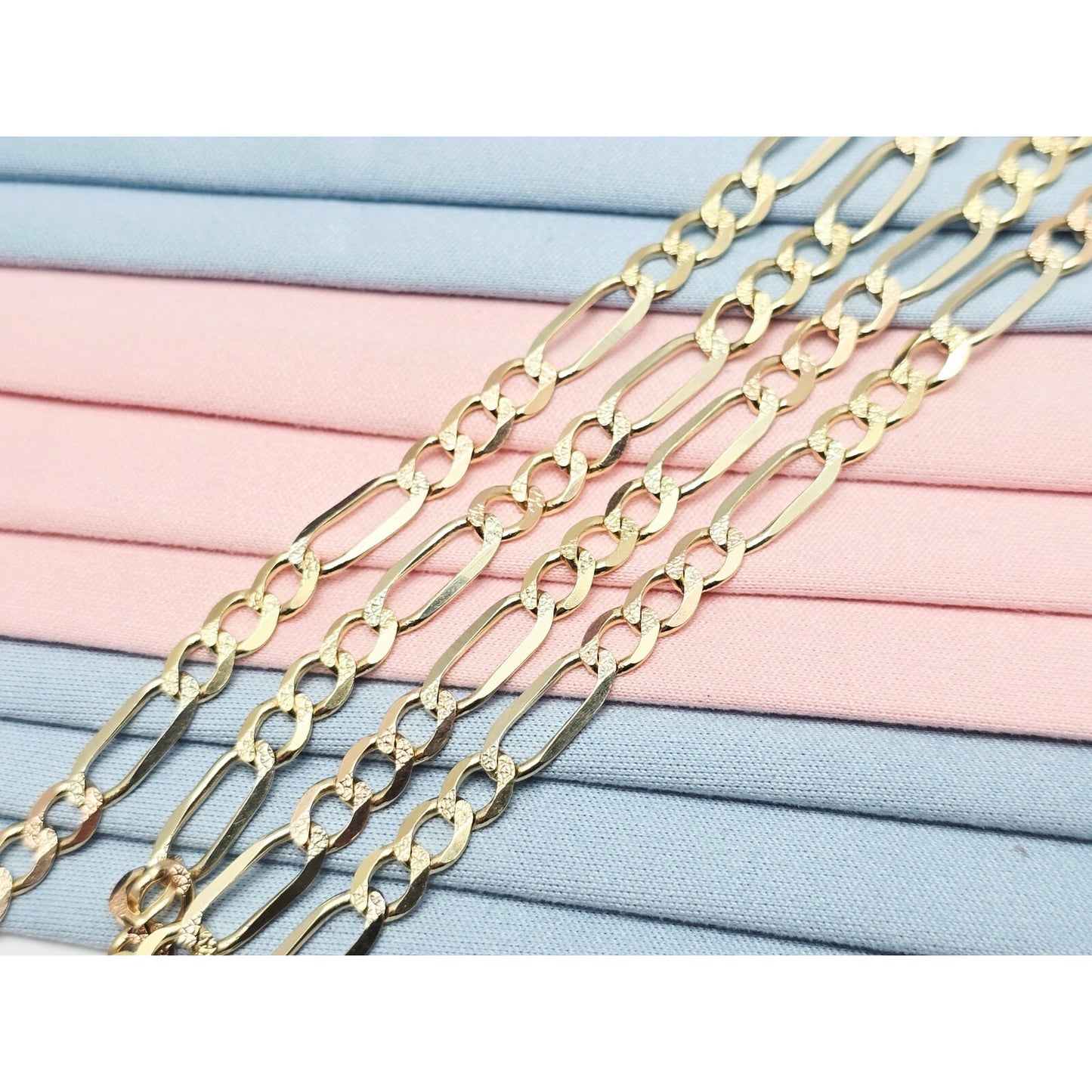 14K Yellow Gold Diamond Cut Figaro Link Chain Necklace