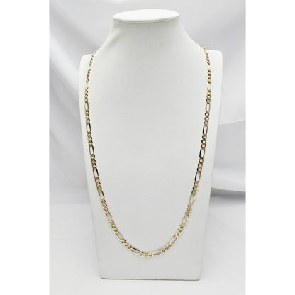 14K Yellow Gold Diamond Cut Figaro Link Chain Necklace