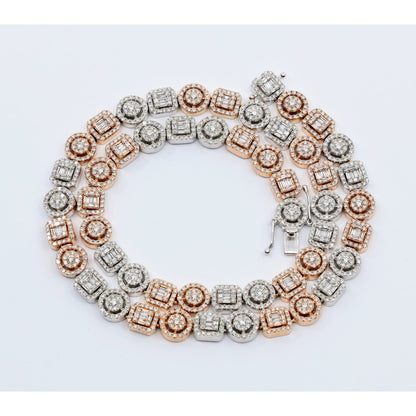 14K Two Tone Gold 7.60CTW Natural Diamond Round Baguette Necklace