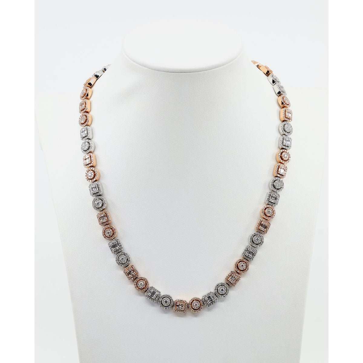 14K Two Tone Gold 7.60CTW Natural Diamond Round Baguette Necklace