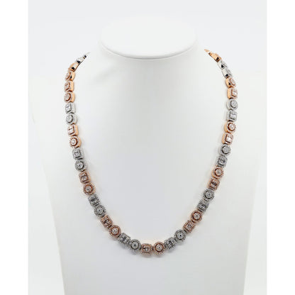 14K Two Tone Gold 7.60CTW Natural Diamond Round Baguette Necklace