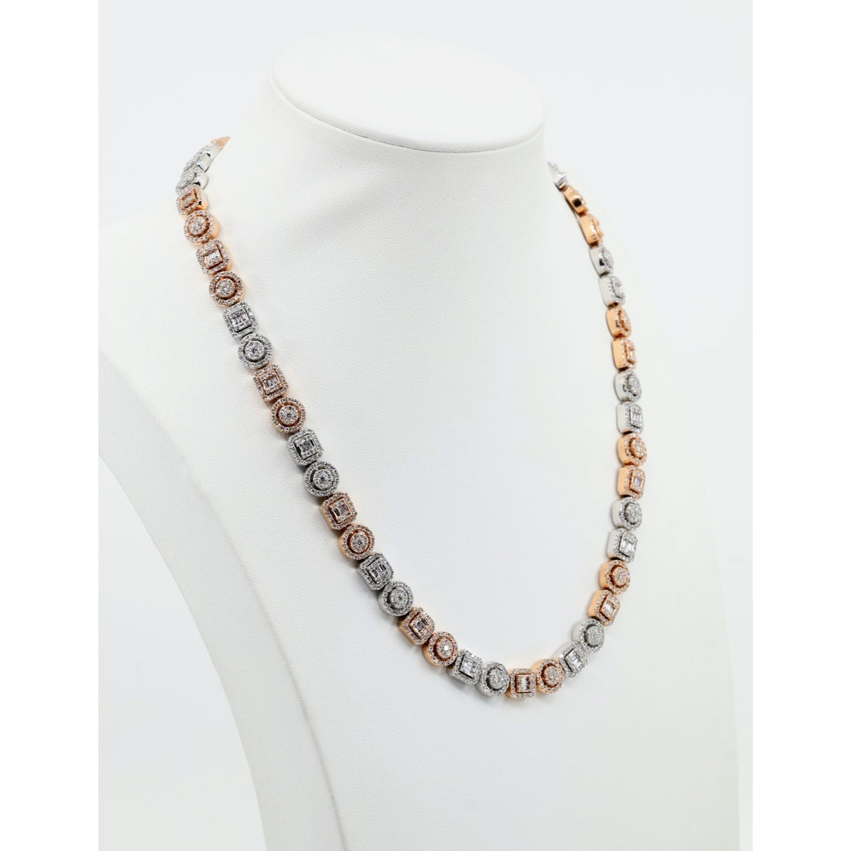 14K Two Tone Gold 7.60CTW Natural Diamond Round Baguette Necklace