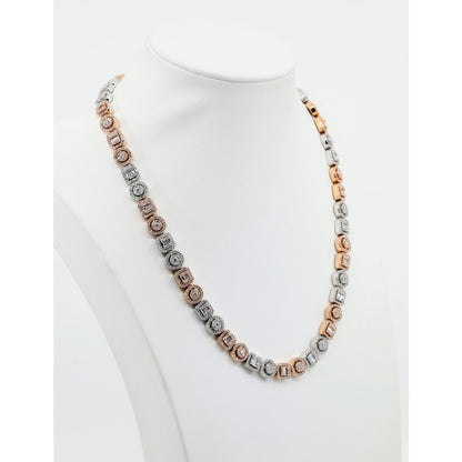 14K Two Tone Gold 7.60CTW Natural Diamond Round Baguette Necklace