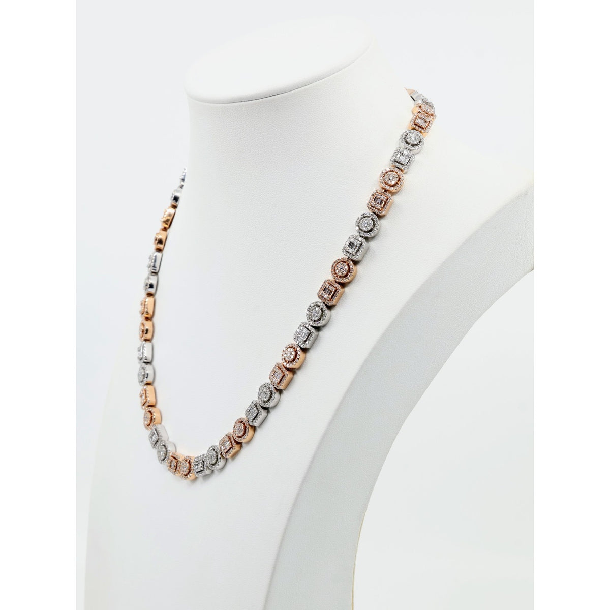 14K Two Tone Gold 7.60CTW Natural Diamond Round Baguette Necklace