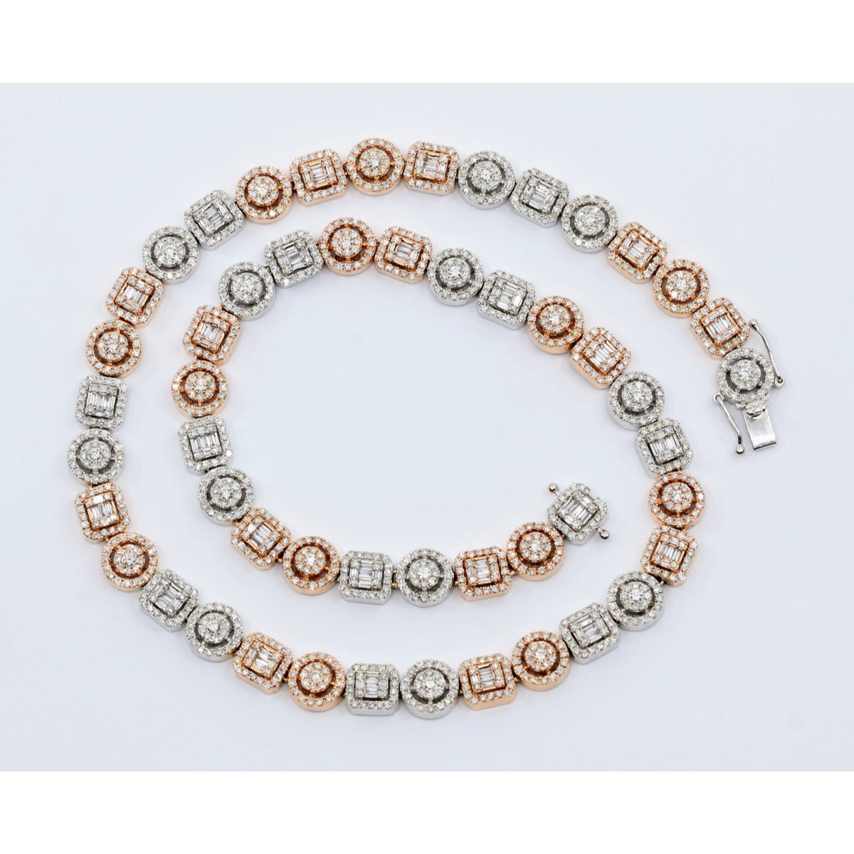 14K Two Tone Gold 7.60CTW Natural Diamond Round Baguette Necklace