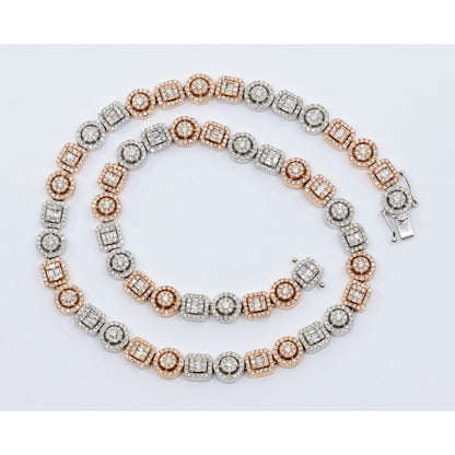 14K Two Tone Gold 7.60CTW Natural Diamond Round Baguette Necklace