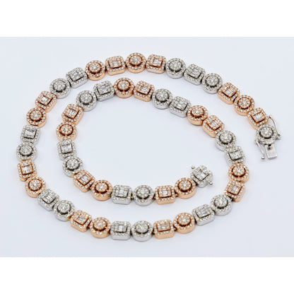 14K Two Tone Gold 7.60CTW Natural Diamond Round Baguette Necklace