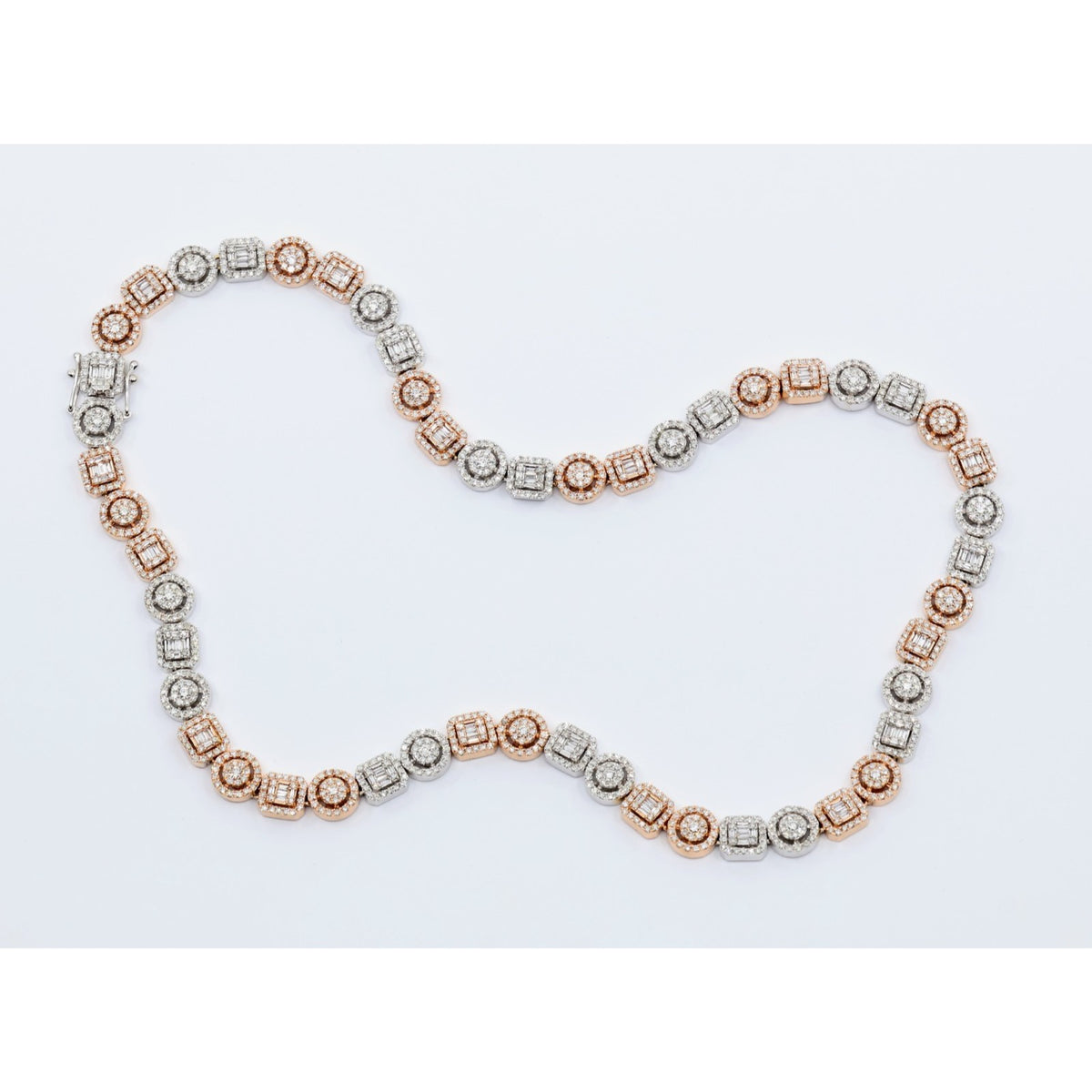 14K Two Tone Gold 7.60CTW Natural Diamond Round Baguette Necklace