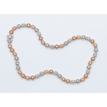 14K Two Tone Gold 7.60CTW Natural Diamond Round Baguette Necklace