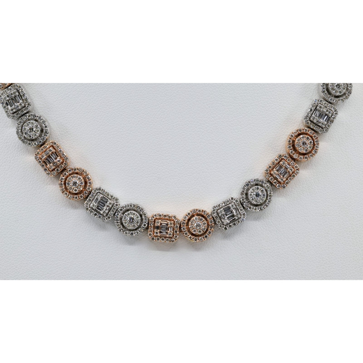 14K Two Tone Gold 7.60CTW Natural Diamond Round Baguette Necklace