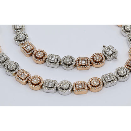 14K Two Tone Gold 7.60CTW Natural Diamond Round Baguette Necklace