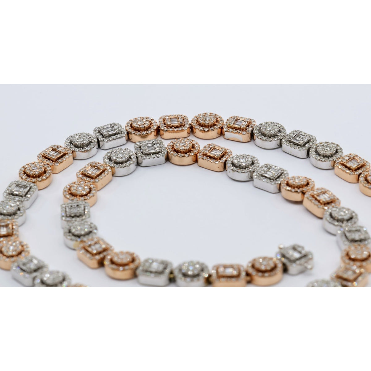 14K Two Tone Gold 7.60CTW Natural Diamond Round Baguette Necklace