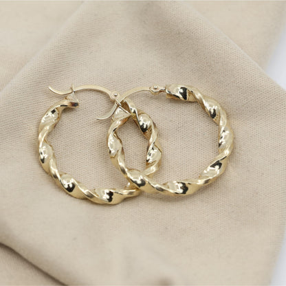 Medium 10K Yellow Gold Hinged Round Spiral Hoop Earrings