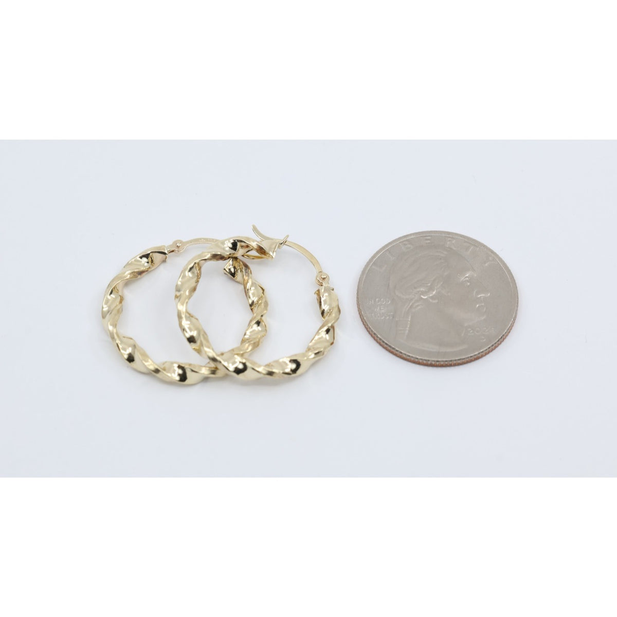 Medium 10K Yellow Gold Hinged Round Spiral Hoop Earrings