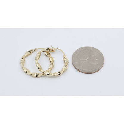 Medium 10K Yellow Gold Hinged Round Spiral Hoop Earrings