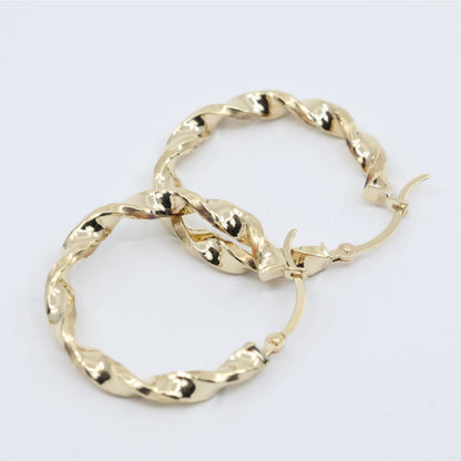 Medium 10K Yellow Gold Hinged Round Spiral Hoop Earrings