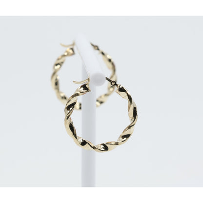Medium 10K Yellow Gold Hinged Round Spiral Hoop Earrings