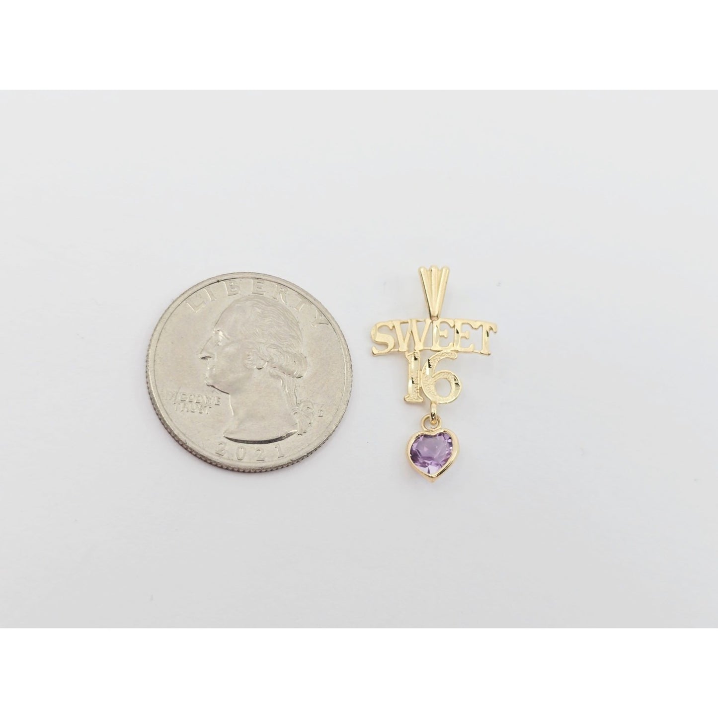 14K Yellow Gold Initial "Sweet 16" Amethyst Charm Pendant
