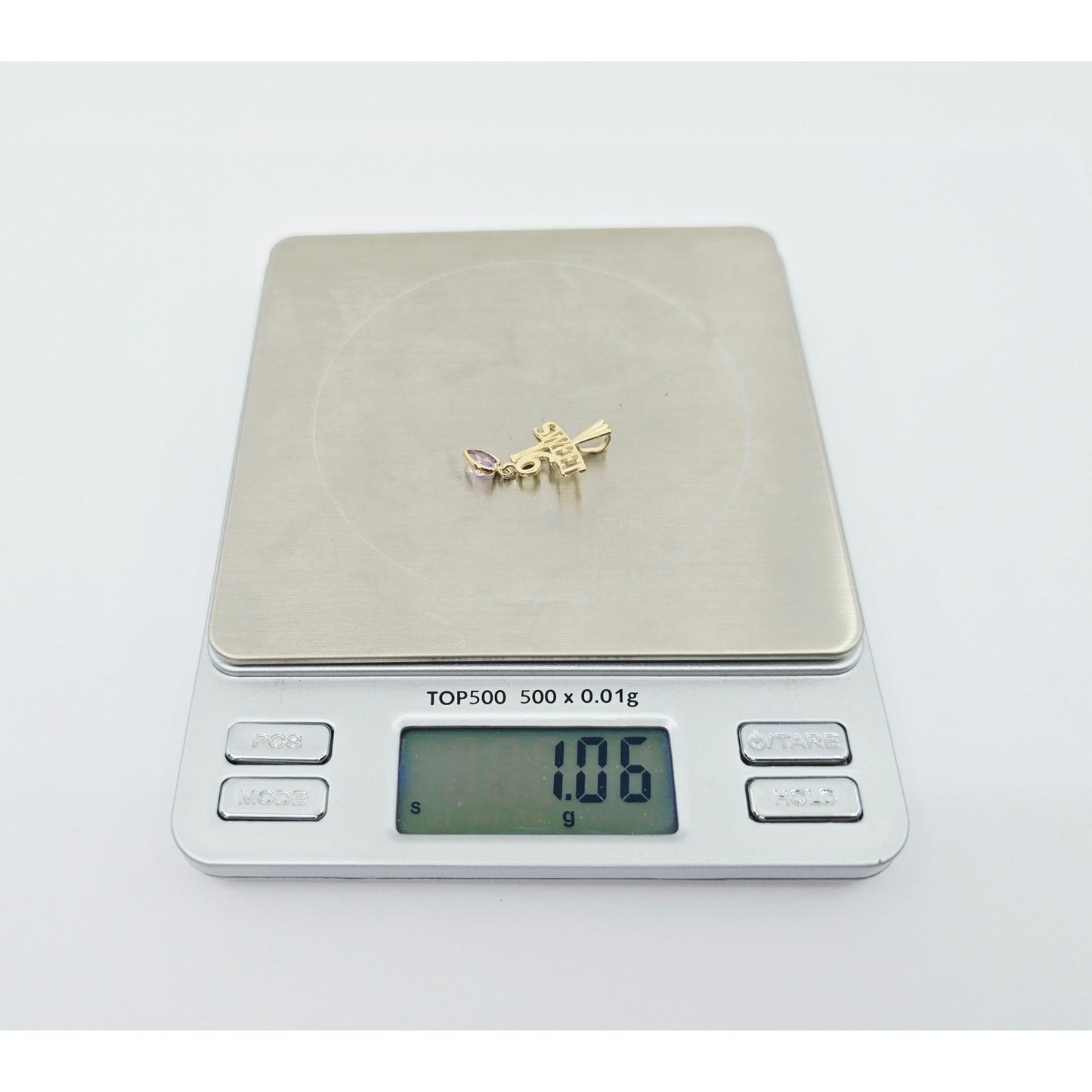 14K Yellow Gold Initial "Sweet 16" Amethyst Charm Pendant