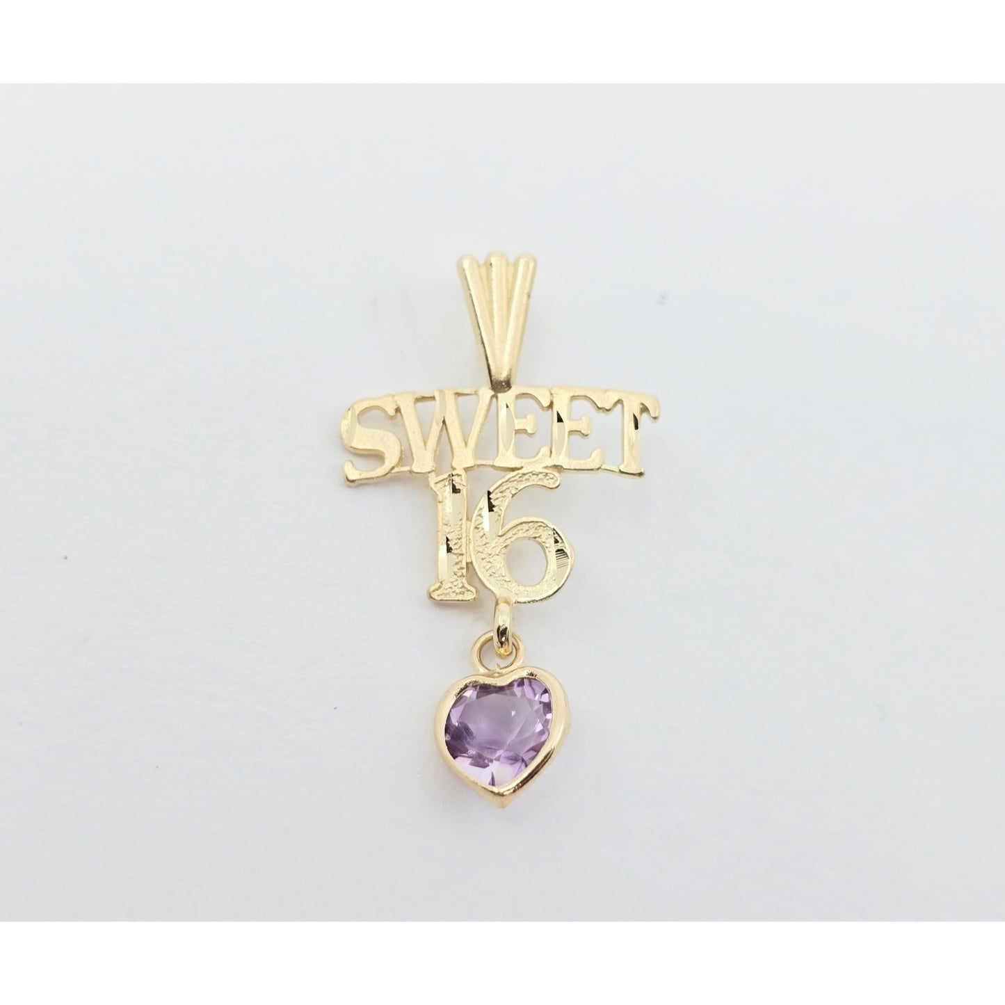 14K Yellow Gold Initial "Sweet 16" Amethyst Charm Pendant