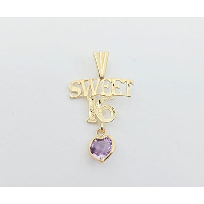 14K Yellow Gold Initial "Sweet 16" Amethyst Charm Pendant