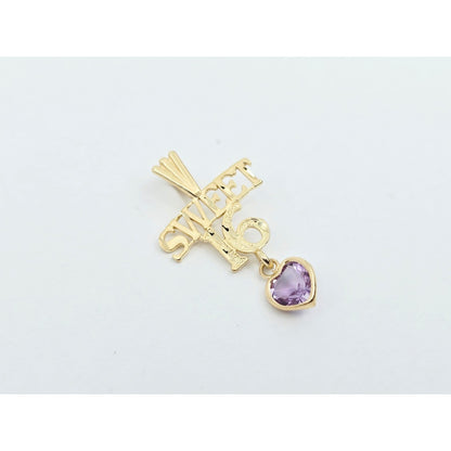 14K Yellow Gold Initial "Sweet 16" Amethyst Charm Pendant