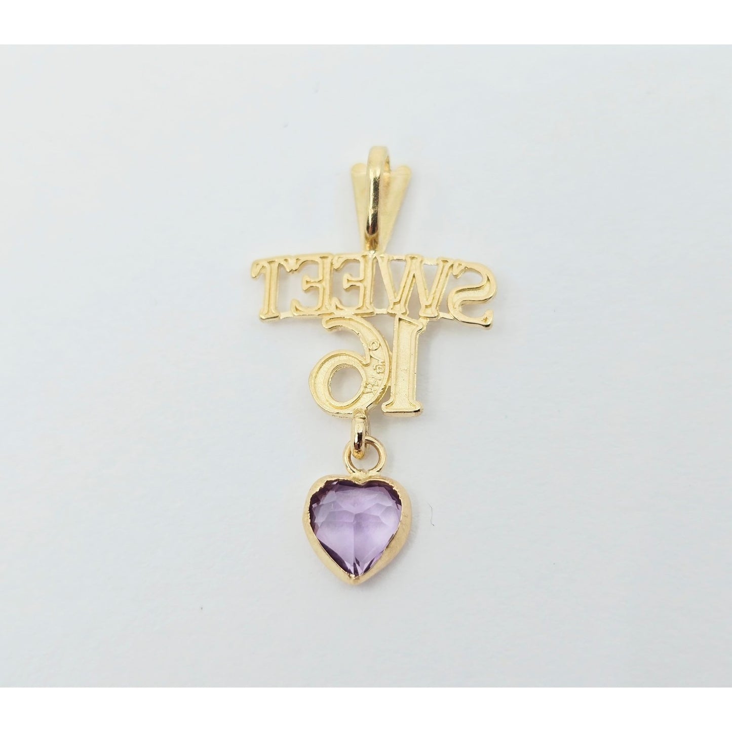 14K Yellow Gold Initial "Sweet 16" Amethyst Charm Pendant