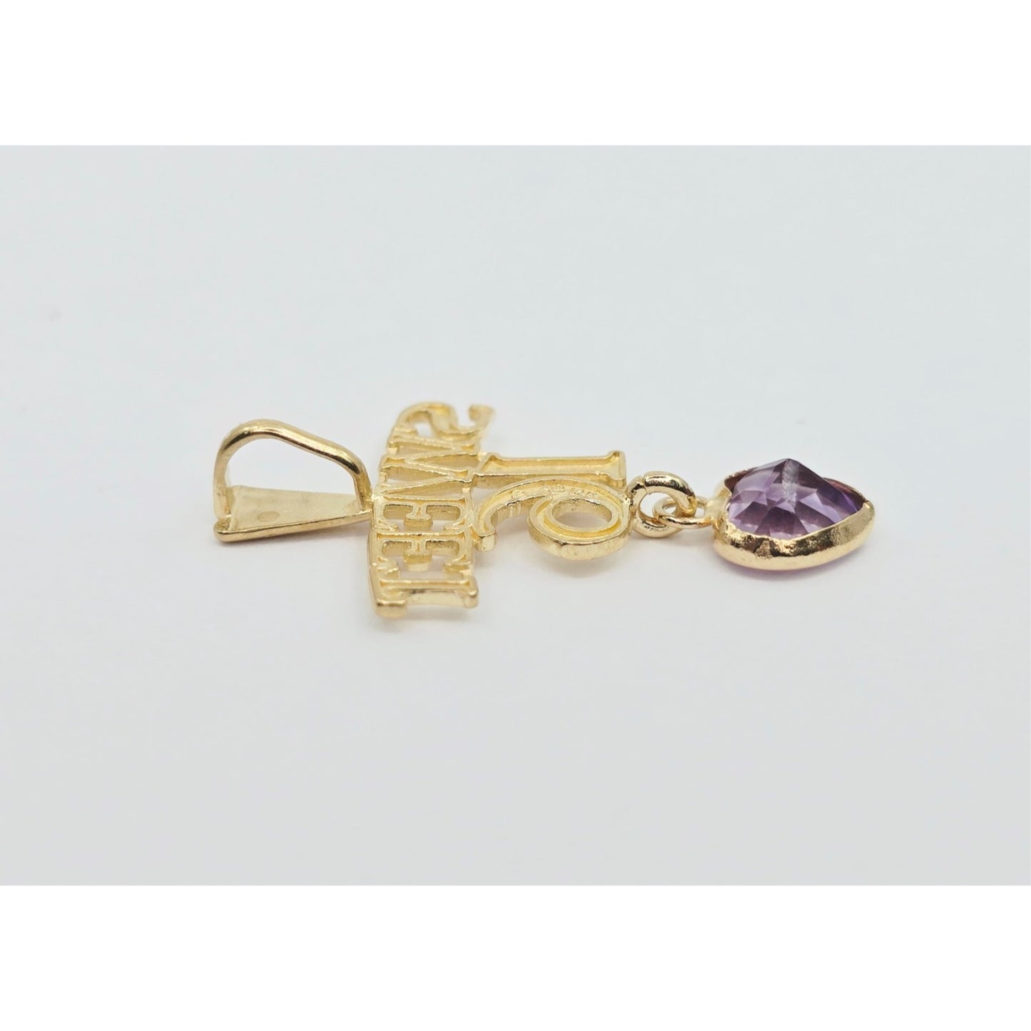 14K Yellow Gold Initial "Sweet 16" Amethyst Charm Pendant