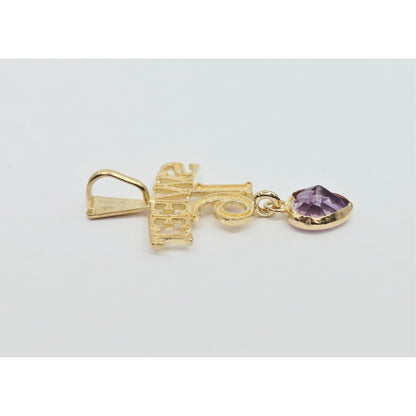 14K Yellow Gold Initial "Sweet 16" Amethyst Charm Pendant